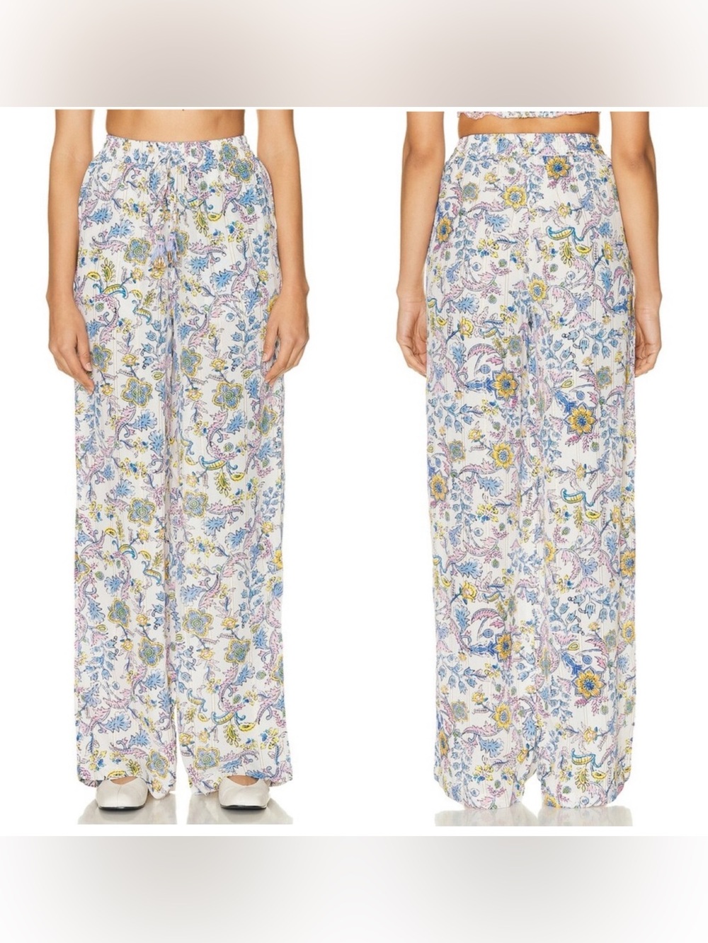 HEMANT & NANDITA White Floral Wide-Leg Pants S - Picture 3 of 10